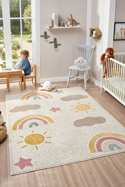 Mia Home&Living Yumuşak Dokuma Halı Gökyüzü Temalı Leke Tutmaz Bebek Odası Çocuk Odası Genç Odası Halısı Sky