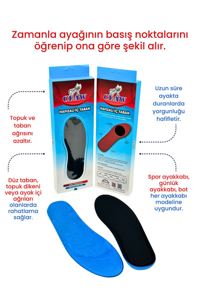 Genel Markalar Hafızalı İç Taban Memory Foam Ortopedik Ayakkabı Tabanlık (40-45)