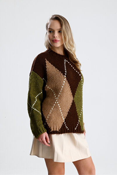 Figo Baklava Patterned Crew Neck Women's Sweater
