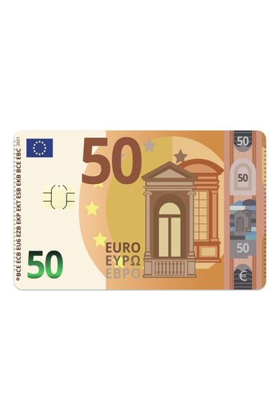 ACME LABS Autocolant card de credit - Card de debit - Autocolant amuzant cu bancnotă de 50 de euro - Cip mic