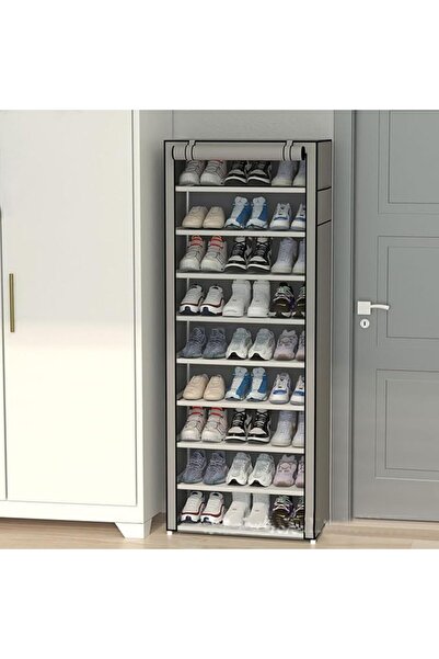 Generic Durable Non-Woven Fabric Covered Waterproof Shoe Rack, Holds 27 Pairs, 9-Tier, Gray