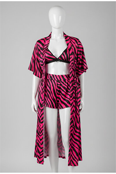 CAMELIA Zebra Desenli 3'lü Şortlu Takım Pijama