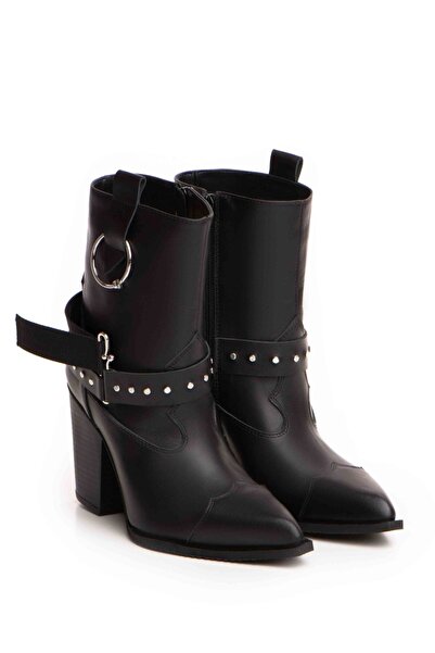 Vanilla Days Ghete Elektra din piele neagră cu toc înalt