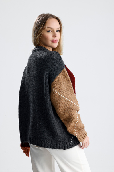 Figo guler rotund Pulover pentru femei cu model Baklava