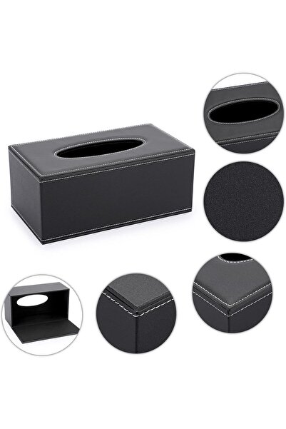 SUMNACON Rectangular PU Leather Tissue Box Cover - Black