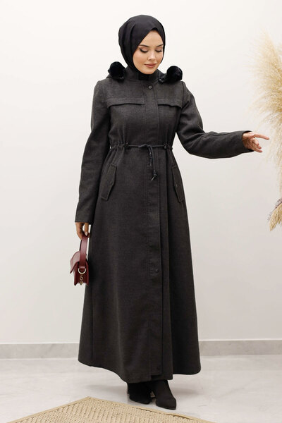 Tesettür Dünyası Drawstring Waist Coat Tsd250247 Anthracite
