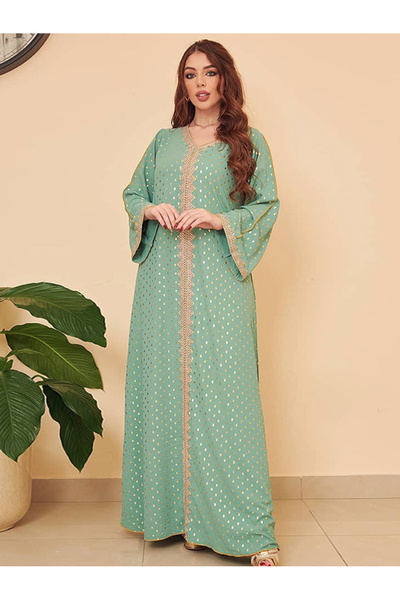 FridayIn قفطان مطبوع بنمط المشاهير بفتحة رقبة على شكل حرف V وأكمام واسع الأرجل