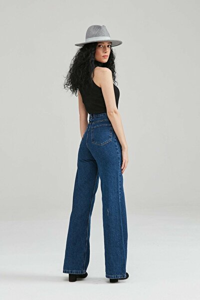 DRC trend Miss High Waist Extra Dark Blue Jean Stretch Fabric Soft Palazzo