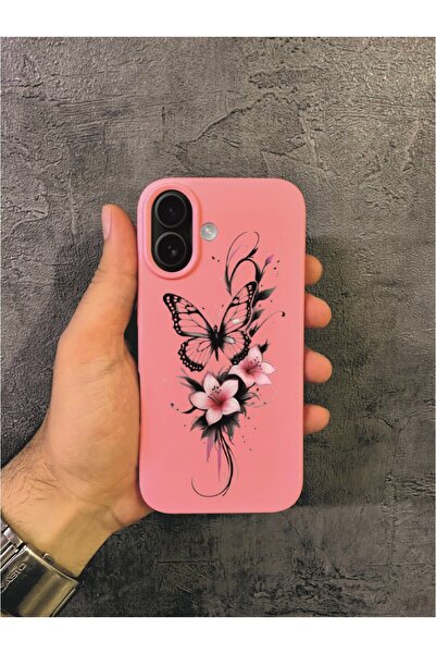 ALYACEPSTORE CASE حافظة آيفون 16 بلس المتوافقة بنمط الفراشة باللون الوردي