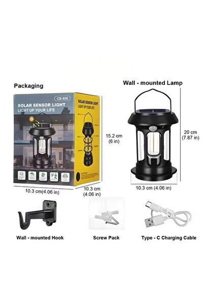COBA CB-808 Rechargeable Solar Sensor Light for Camping and Emergency Lighting with Wall Mounting Hook