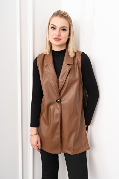 MissVina Arden Luxe Leather Fleece-Lined Long Vest 9086