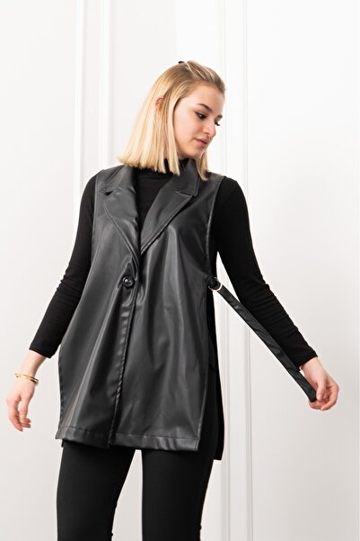 MissVina Arden Luxe Leather Fleece-Lined Long Vest 9086