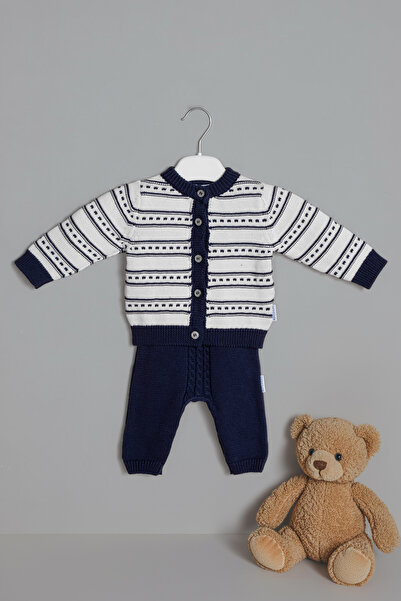 Montisu Men's Navy Blue Knitwear Knitted 2-Piece Set 100% Cotton