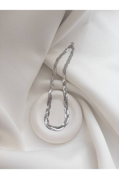 Minne Jewelry-Accessory قلادة من الفولاذ على شكل ضفيرة شعر - قلادة فضية اللون...