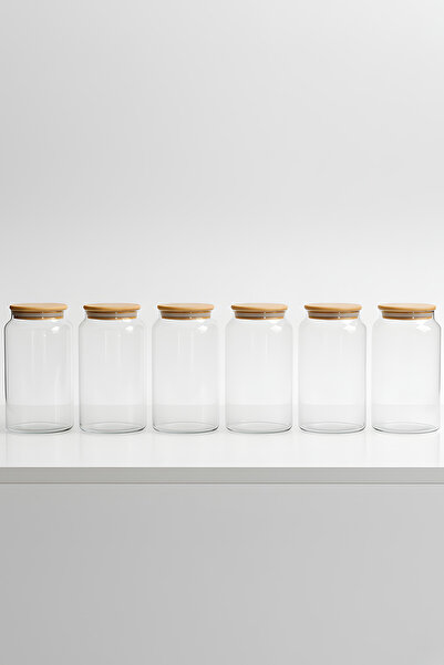ZURİ DESİGN 6-Piece Glass Jar Set 1130 Cc – Vacuum Bamboo Jar