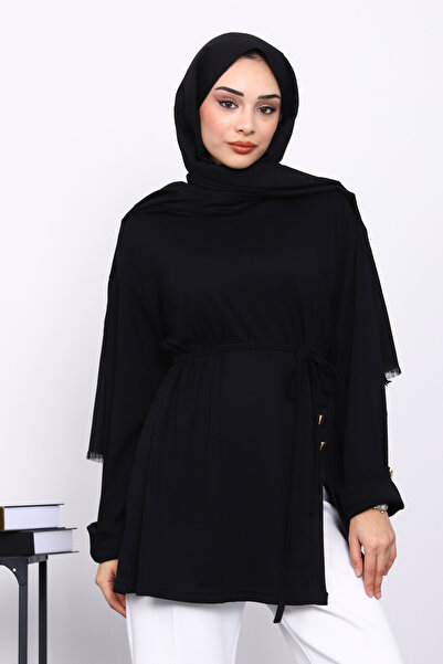 İmajButik Μαύρο μπλουζάκι με λεπτομέρεια με μαύρα κουμπιά