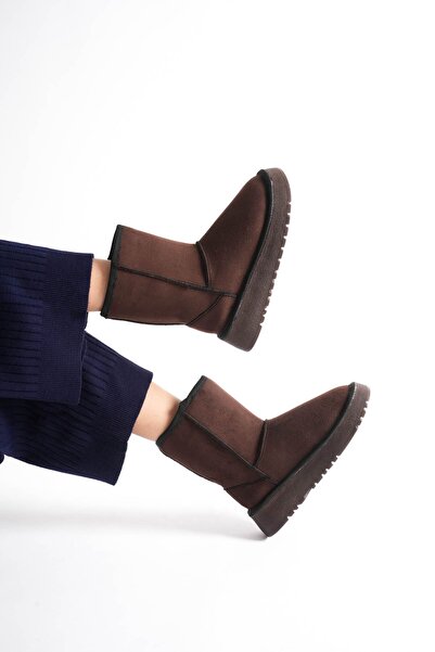 Zerenyus Anisa Premium Γυναικείες μπότες μακριάς φόρμας με χειμωνιάτικη γούνα σε καφέ χρώμα