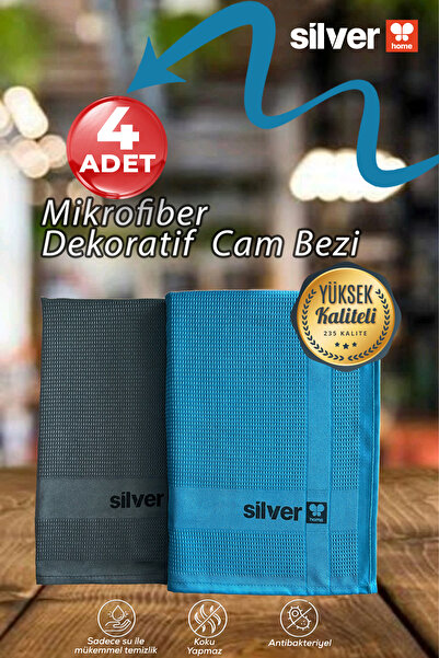 SİLVER HOME 200 Gsm 4'lü 40×60 Dekoratif Cam Bezi- 2 Adet Antrasit 2 Adet Pet...
