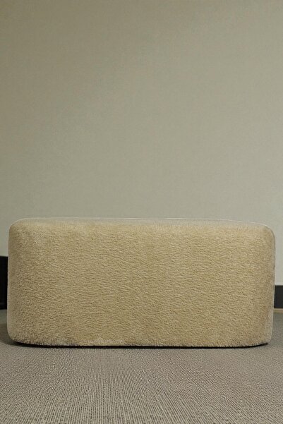 woody maison Oval Büyük Puf – Yumuşacık Doku Teddy Kumaş Makyaj Masa Pufu Bench