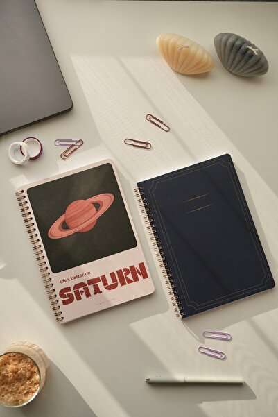 Mirya Notes A5 Spiralli Okul Defteri Çizgili 2’li Set 80 Yaprak Lacivert-Satürn