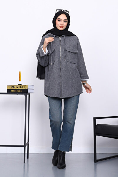 İmajButik Μπουφάν με κουκούλα και διπλή τσέπη με καπνιστή επικάλυψη