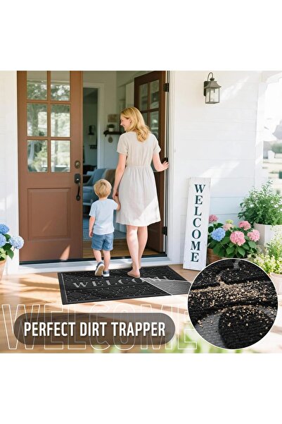 Yimobra Welcome Outdoor/Indoor Heavy-Duty Doormat, Rubber Back, 29.5x17 Inch, Black