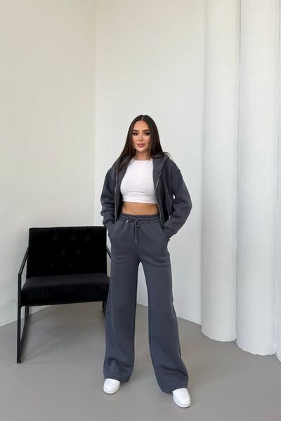 Mezka Set de trening pentru femei cu fermoar dublu, iarna cu glugă cu căptușe...