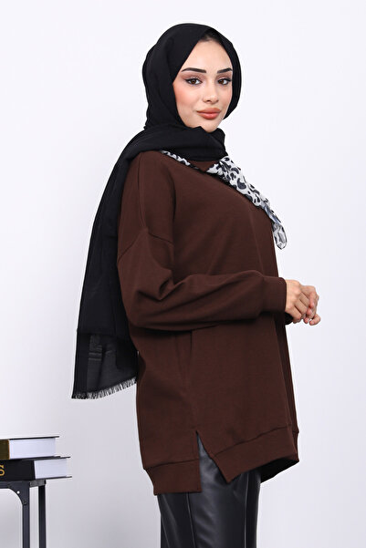 İmajButik Brown Collar Tunic with Scarf Detail