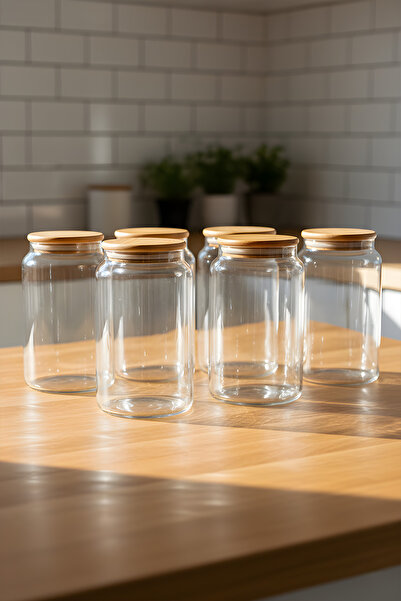 ZURİ DESİGN 6-Piece Glass Jar Set 1130 Cc – Vacuum Bamboo Jar