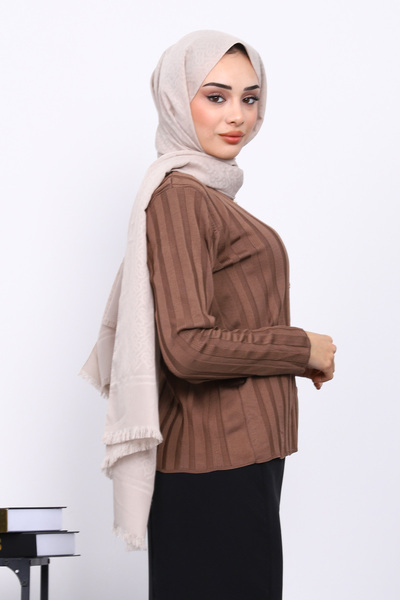 İmajButik Dark Mink Cold Yarn Buttoned Cardigan