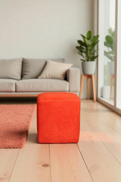 woody maison Kare Puf – Yumuşacık Doku Teddy Kumaş Makyaj Masa Pufu Bench