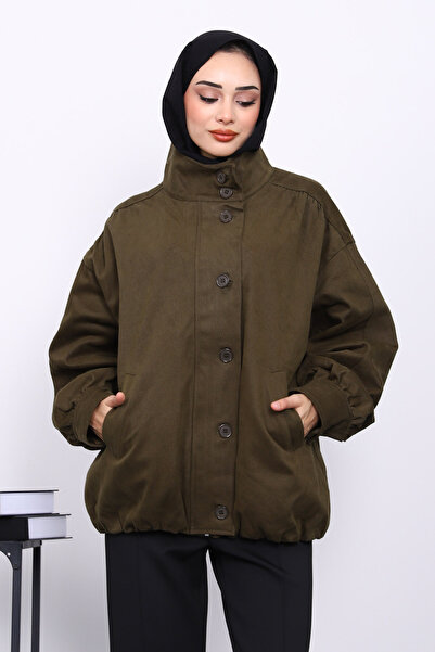 İmajButik Μπουφάν Gabardine με επένδυση με πλισέ χακί