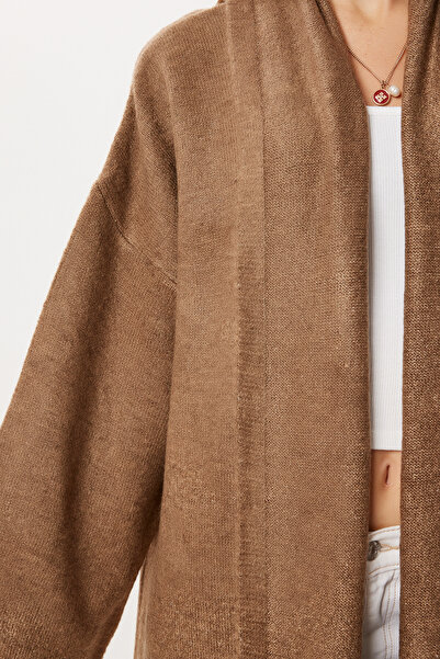 Lovelyİstanbul Oversized Long Knitwear Cardigan Ldd0129 Milk Brown