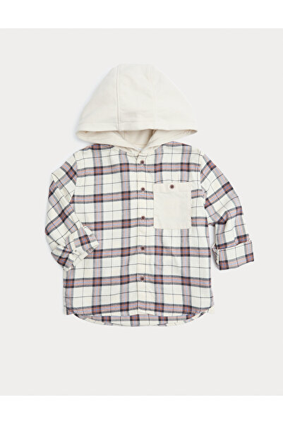 Marks & Spencer Saf Pamuklu Kare Desenli Kapüşonlu Gömlek (2-8 Yaş)