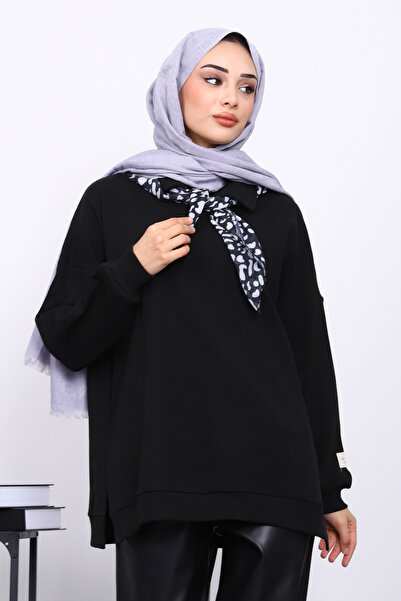 İmajButik Black Collar Tunic with Scarf Detail