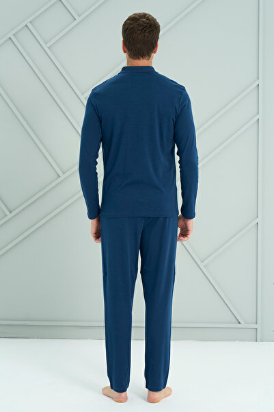 REMSA Ανδρικό σετ πιτζάμες με μακρυμάνικο χτενισμένο βαμβάκι 2206 ανοιχτό μπλε ναυτικό