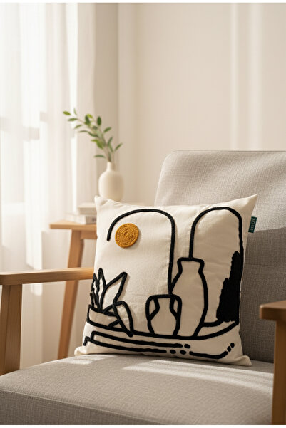 Rolivs Minimal Art Punch Throw Pillow – Handcrafted Line Art Design (Nk2101)