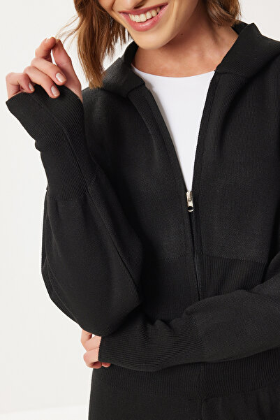 Lovelyİstanbul Zippered Cardigan Pants Knitwear Set Lci0050 Black