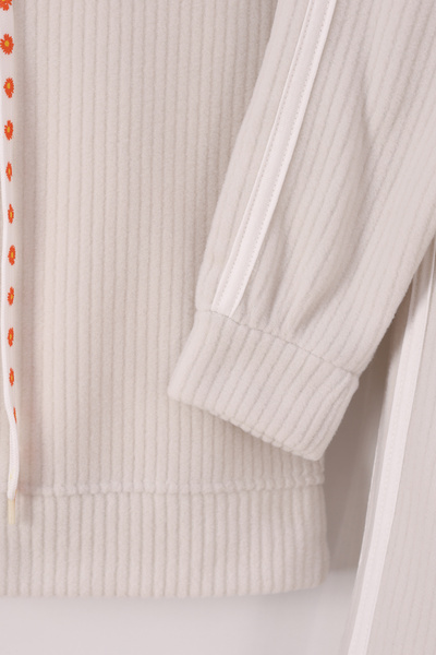 monox Girl's Flower Printed Drawstring Stripe Pants F Corded Fabric Fleece Suit