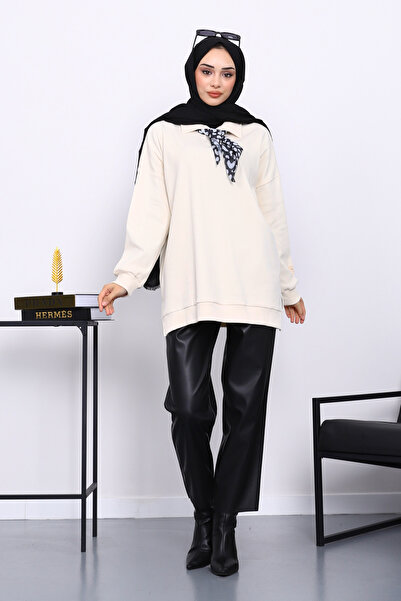 İmajButik Cream Collar Tunic with Scarf Detail