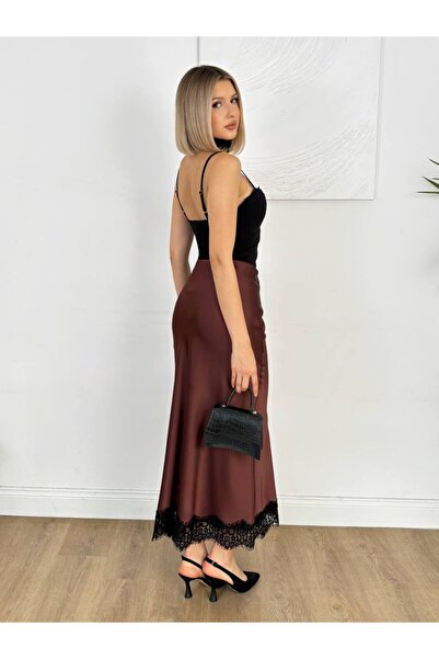 Lady Pixie Women's satin skirt with lace detail at the hem