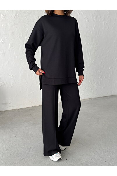 BEJNA Women's Comfortable Fit Soft Modal Textured Top and Bottom Set