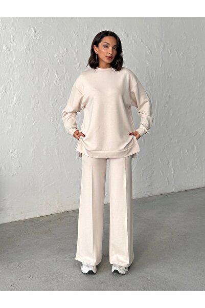 BEJNA Women's Comfortable Fit Soft Modal Textured Top and Bottom Set