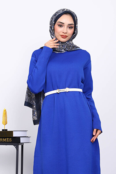 İmajButik μπλε κοβαλτίου Μπλε πλεκτό φόρεμα με λαιμόκοψη