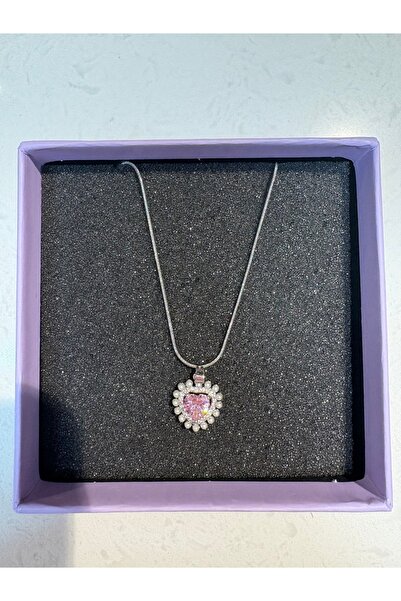 BERFACCESSORIES Steel Pink Stone and Pearl Heart Necklace