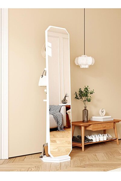 KEKE Rotating Full Length Mirror with Coat & Storage Rack Unique Floor Mirror for Bedroom Living Room