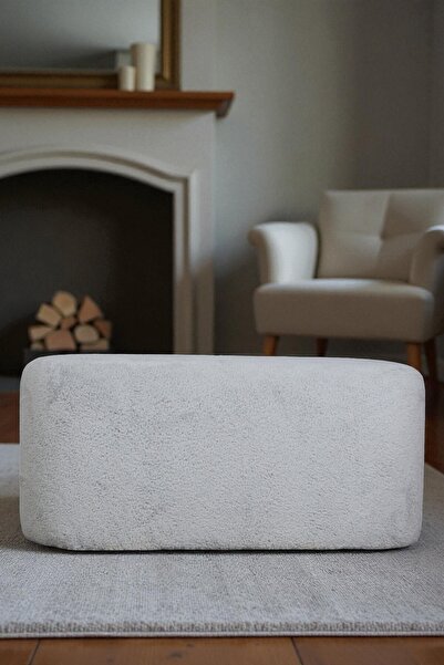 woody maison Oval Büyük Puf – Yumuşacık Doku Teddy Kumaş Makyaj Masa Pufu Bench