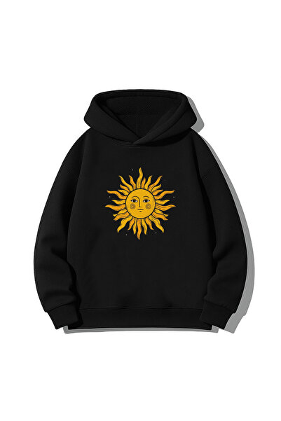 MODA هودي سويت شيرت بغطاء للرأس أسود اللون للبالغين من سولار مطبوع بغطاء رأس