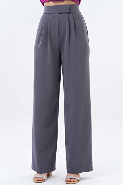 Saade High Waist Velcro Closure Double Pleated Woven Palazzo Pants