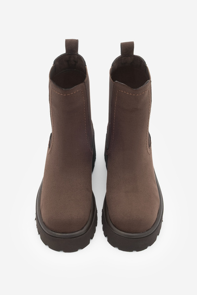 Marjin Kadın Kalın Topuklu Aksesuar Fermuarlı Lastikli Günlük Bot Fenros Kahve Süet